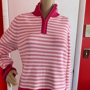 XL pink striped quarter zip sweater by Tommy Hilfiger